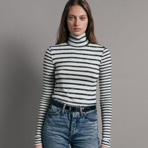 NWOT Rag & Bone Grey Knit Stripe Long Sleeve Turtleneck